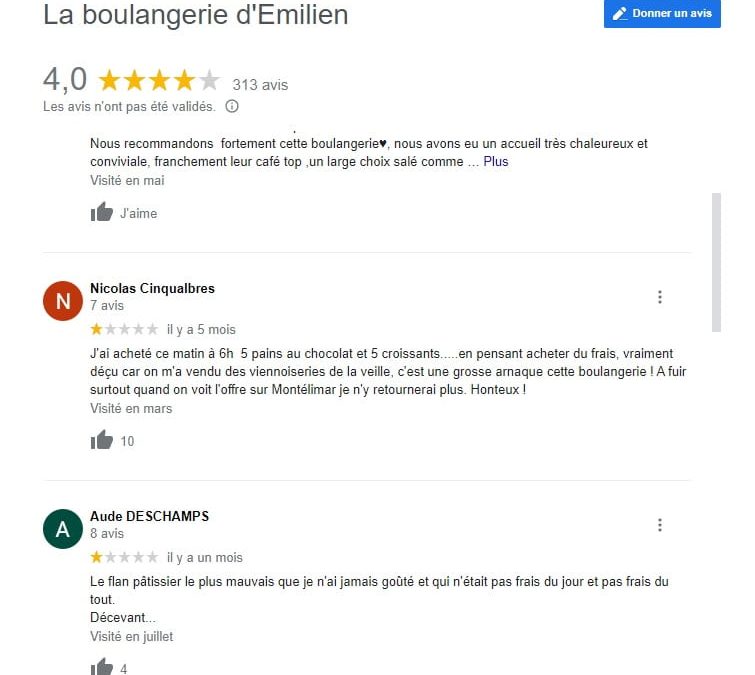 mauvais avis sur Google